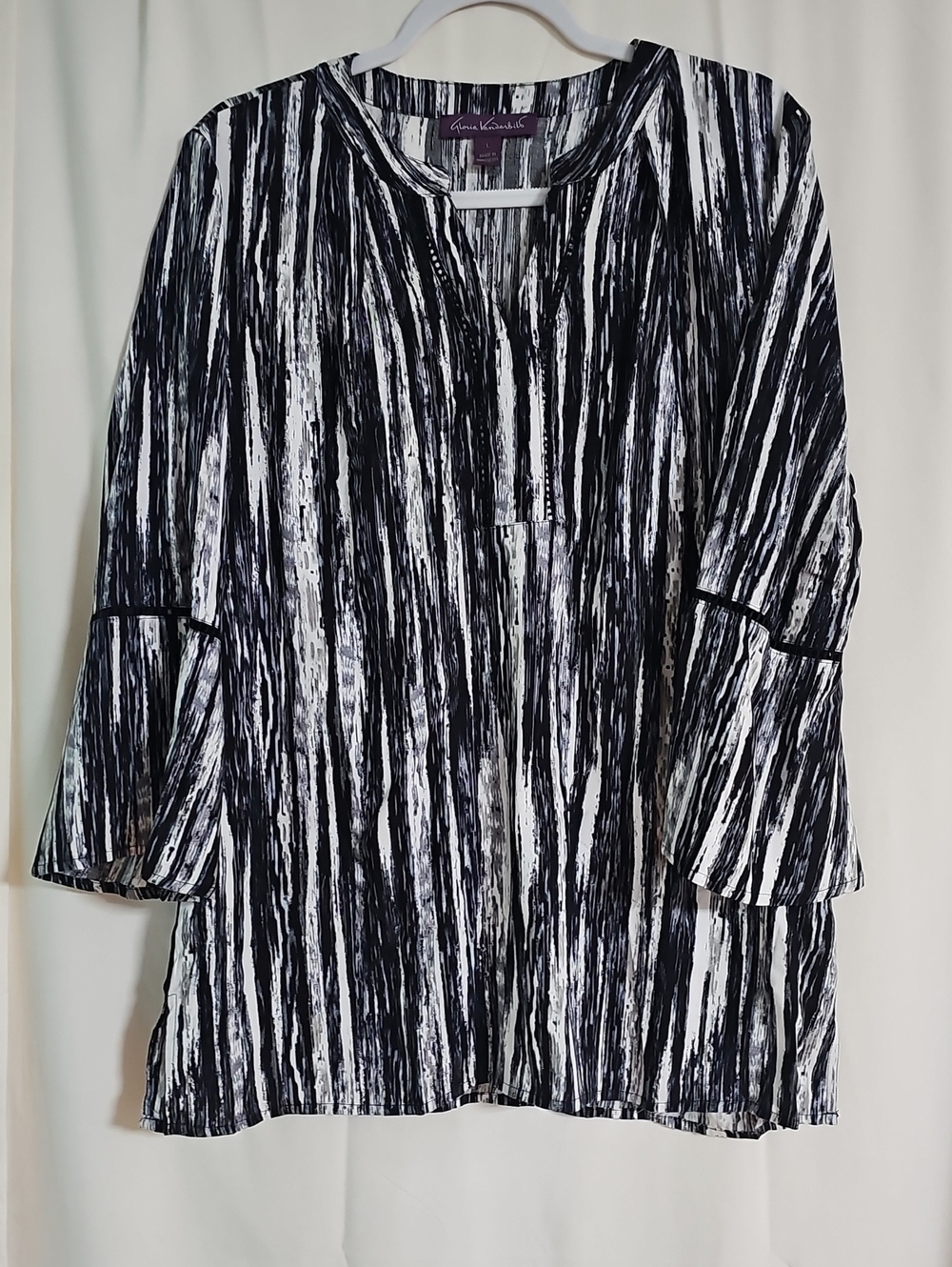Gloria Vanderbilt Black and White Striped Brushstroke Blouse - Picture 1 of 6